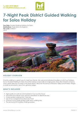 7-Night Peak District Guided Walking for Solos Holiday