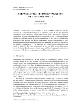 The Weil-´Etale Fundamental Group of a Number Field I