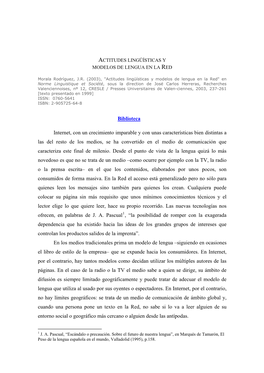 Actitudes Lingüísticas Y Modelos De Lengua En La Red