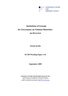 Institutions of Georgia for Governance on National Minorities: an Overview