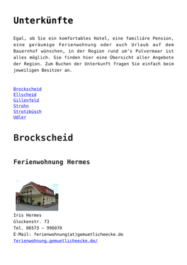 Unterkünfte Brockscheid