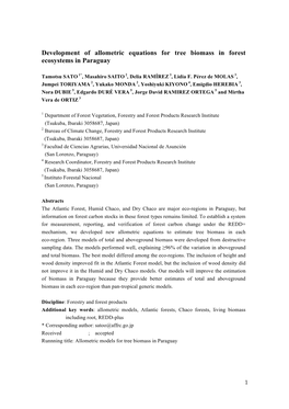 Development of Allometric Equations for Tree Biomass in Forest Ecosystems in Paraguay