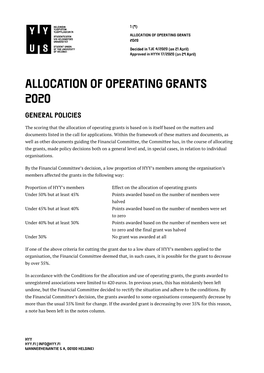 The Scoring That the Allocation of Operating Grants Is Based on Is Itself Based on the Matters and Documents Listed in the Call for Applications