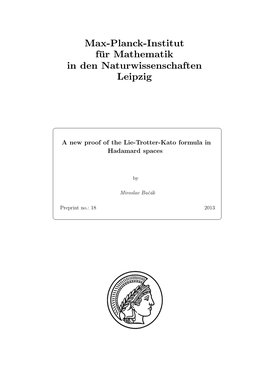 Max-Planck-Institut Für Mathematik in Den Naturwissenschaften Leipzig