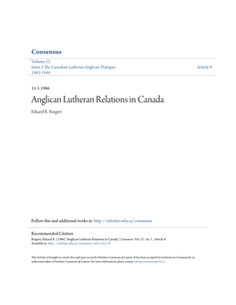 Anglican Lutheran Relations in Canada Eduard R