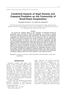 Combined Impacts of Algal Density and Copepod Predation on the Community of Small-Sized Zooplankton