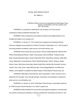 HOUSE JOINT RESOLUTION 53 by Deberry L a RESOLUTION To