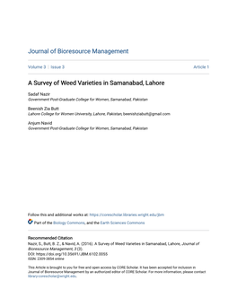 A Survey of Weed Varieties in Samanabad, Lahore