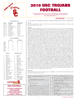 2010 USC Trojans Football Statistics (As of Nov
