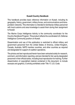 Kuwait Country Handbook This Handbook Provides Basic Reference Information on Kuwait, Including Its Geography, History, Governme