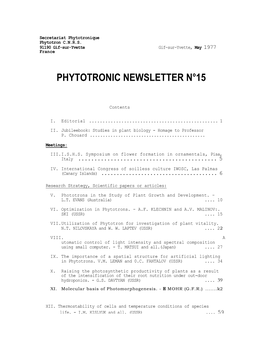 Phytotronic Newsletter N°15