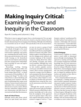Making Inquiry Critical: Examining Power and Inequity in the Classroom Ryan M