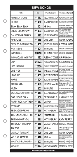 New Wf210 Songlist 09-21-11.Cdr