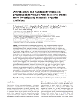 Astrobiology and Habitability Studies in Preparation for Future Mars Missions: Trends from Investigating Minerals, Organics and Biota