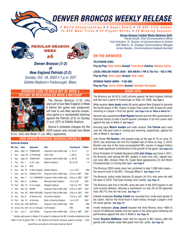 Denver Broncos Weekly Release Packet (At New England