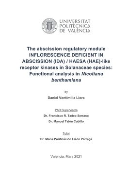 (IDA) / HAESA (HAE)-Like Receptor Kinases in Solanaceae Species: Functional Analysis in Nicotiana Benthamiana