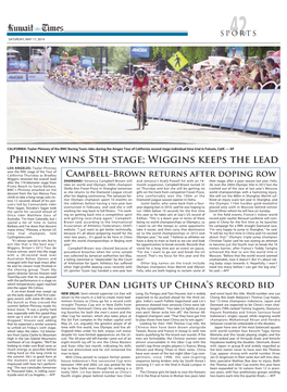Phinney Wins 5Th Stage; Wiggins Keeps the Lead