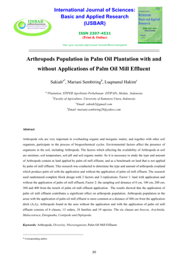 Arthropods Population in Palm Oil Plantation with and Without Applications of Palm Oil Mill Effluent