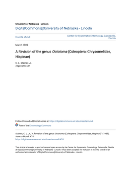 A Revision of the Genus Octotoma (Coleoptera: Chrysomelidae, Hispinae)