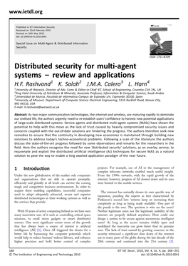 Distributed Security for Multi-Agent Systems – Review and Applications H.F