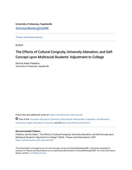 The Effects of Cultural Congruity, University Alienation, and Self- Concept Upon Multiracial Students' Adjustment to College