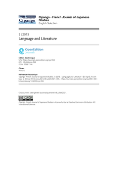 French Journal of Japanese Studies, 2 | 2013, « Language and Literature » [En Ligne], Mis En Ligne Le 30 Mai 2013, Consulté Le 08 Juillet 2021