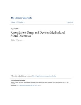 Abortifacient Drugs and Devices: Medical and Moral Dilemmas Kristine M