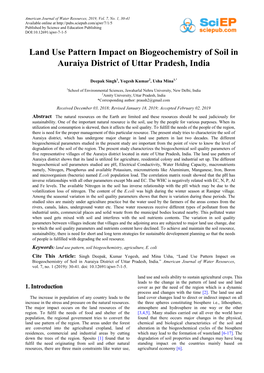 Land Use Pattern Impact on Biogeochemistry of Soil in Auraiya District of Uttar Pradesh, India