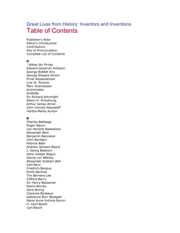 Table of Contents