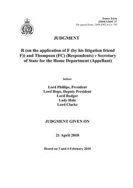 And Thompson (FC) (Respondents) V Secretary of State for the Home Department (Appellant)