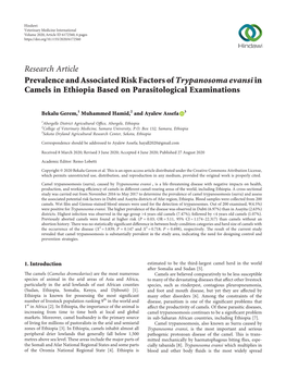 Prevalence and Associated Risk Factors Oftrypanosoma Evansiin