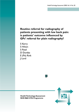 X-Ray Referral for Low Back Pain 20 No