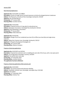 January 2020 New Planning Applications Application No