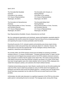 Coalition Letter to House Judiciary on Draft Bill to Enhance CFAA Penalties