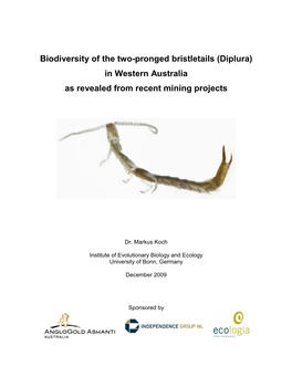 3K Koch Biodiversity of Diplurans in WA