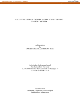 Perceptions and Enactment of Instructional Coaching in North Carolina