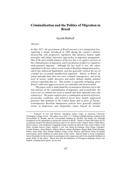 Criminalization and the Politics of Migration in Brazil