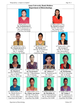 Anna University Rank Holders Department of Biotechnology