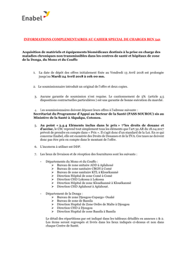 Informations Complementaires Au Cahier Special De Charges Ben 541