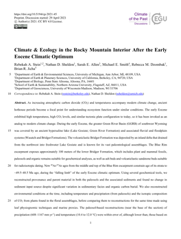 Climate & Ecology in the Rocky Mountain Interior After the Early