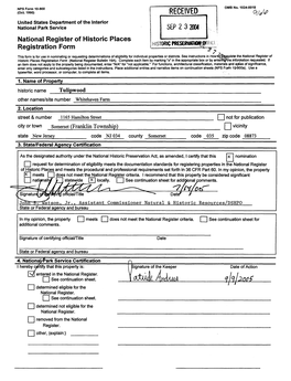 RECEIVED United States Department of the Interior National Park Service SEP 2 3 20M National Register of Historic Places Registration Form