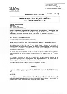 Extrait Du Registre Des Arretes D'ales Agglomeration