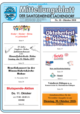 Oktober 2018 Kostenlose Verteilung an Alle Haushalte - Aulage 5.900