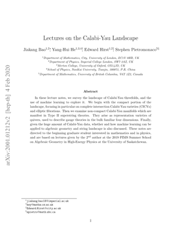 Lectures on the Calabi-Yau Landscape Arxiv:2001.01212V2