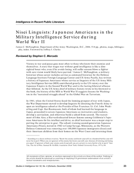 Nisei Linguists: Japanese Americans in the Military Intelligence Service During World War II James C