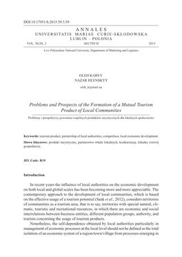 Problems and Prospects of the Formation of a Mutual Tourism Product of Local Communities