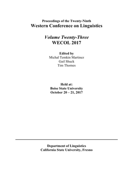 Western Conference on Linguistics Volume Twenty-Three WECOL 2017