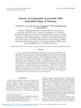 Survey of Nematodes Associated with Terrestrial Slugs in Norway