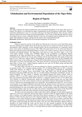 Globalization and Environmental Degradation of the Niger Delta Region of Nigeria