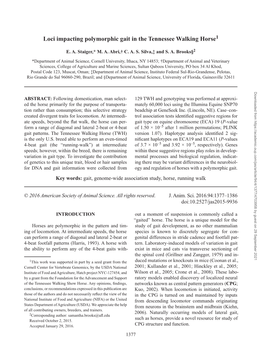 Loci Impacting Polymorphic Gait in the Tennessee Walking Horse1